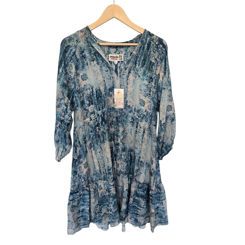 Johnny Was Pete & Greta Blue Abstract Print Button Front Tunic Dress NWT Size S